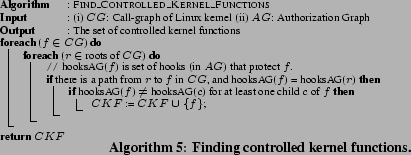 \begin{algorithm}
% latex2html id marker 1010
[ht]
\scriptsize {
\SetVline
\KwNa...
...;
\par
}
\caption{\textbf{Finding controlled kernel functions.}}
\end{algorithm}