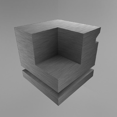 Cutbox, textured, environment mapped using bent normal, per-vertex occlusion values